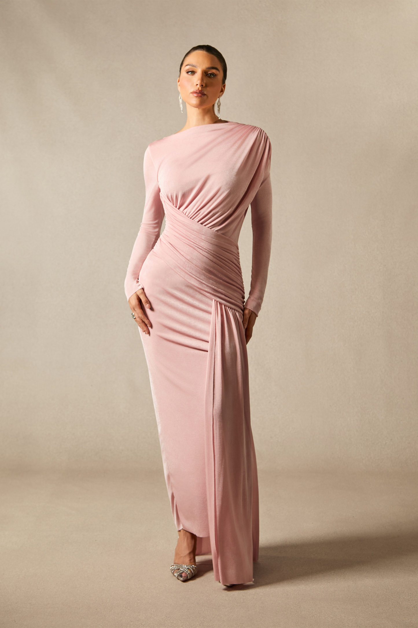 Casey Asymmetric Ruched Bodice Maxi Dress