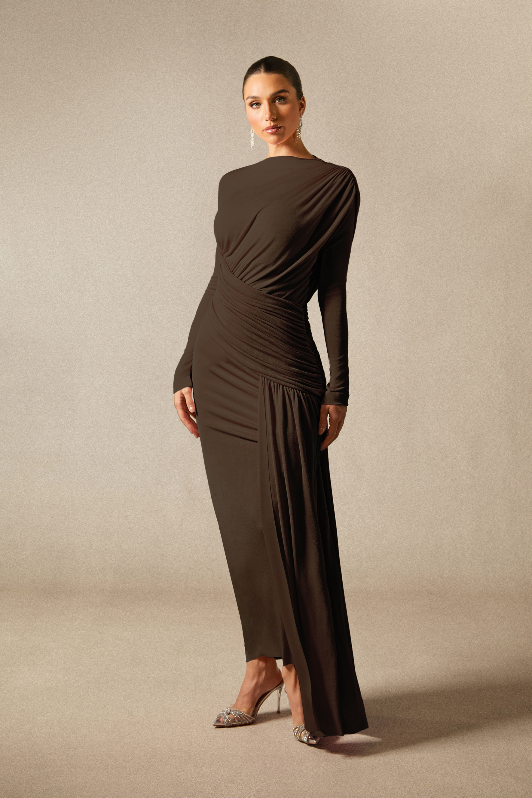 Casey Asymmetric Ruched Bodice Maxi Dress