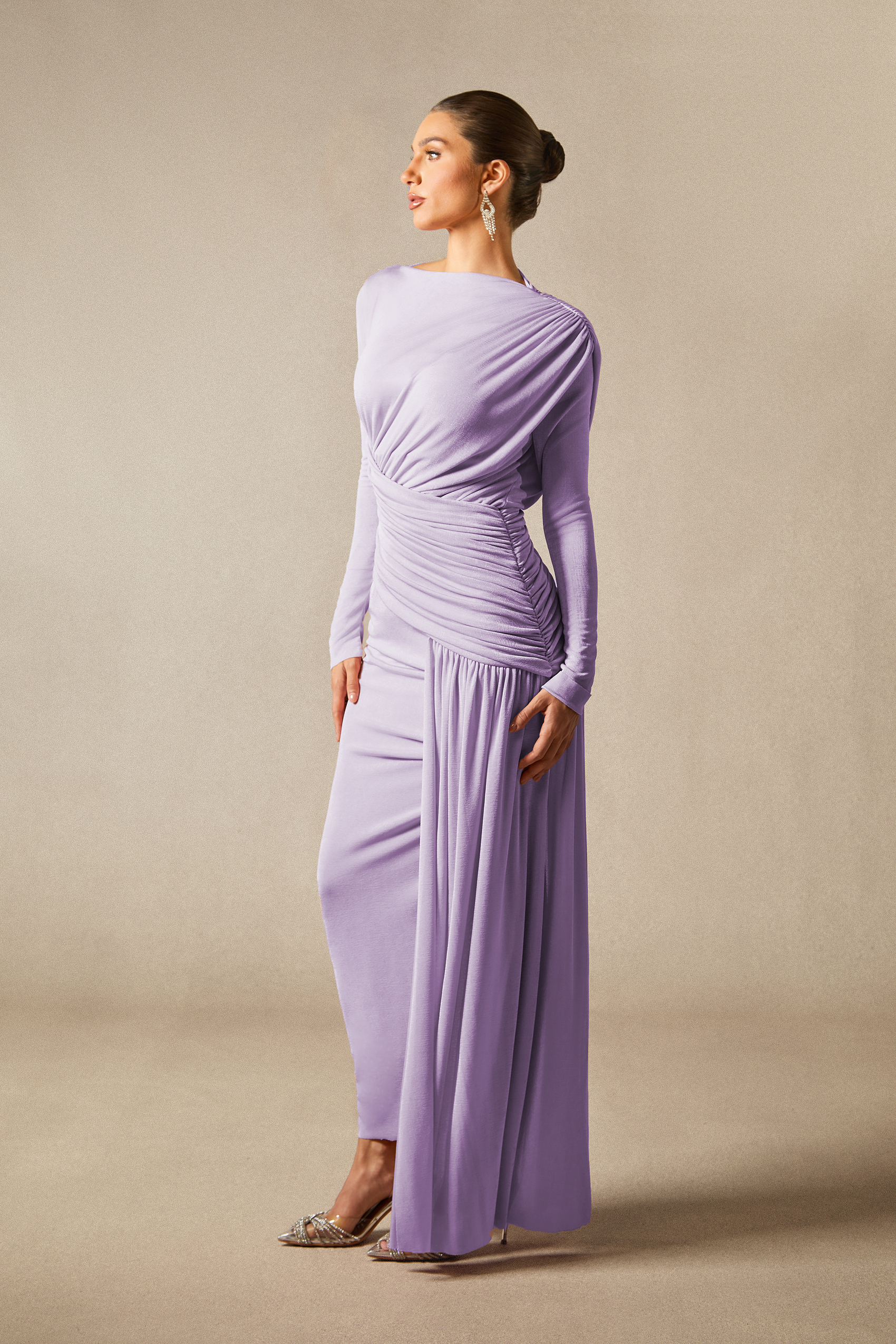 Casey Asymmetric Ruched Bodice Maxi Dress