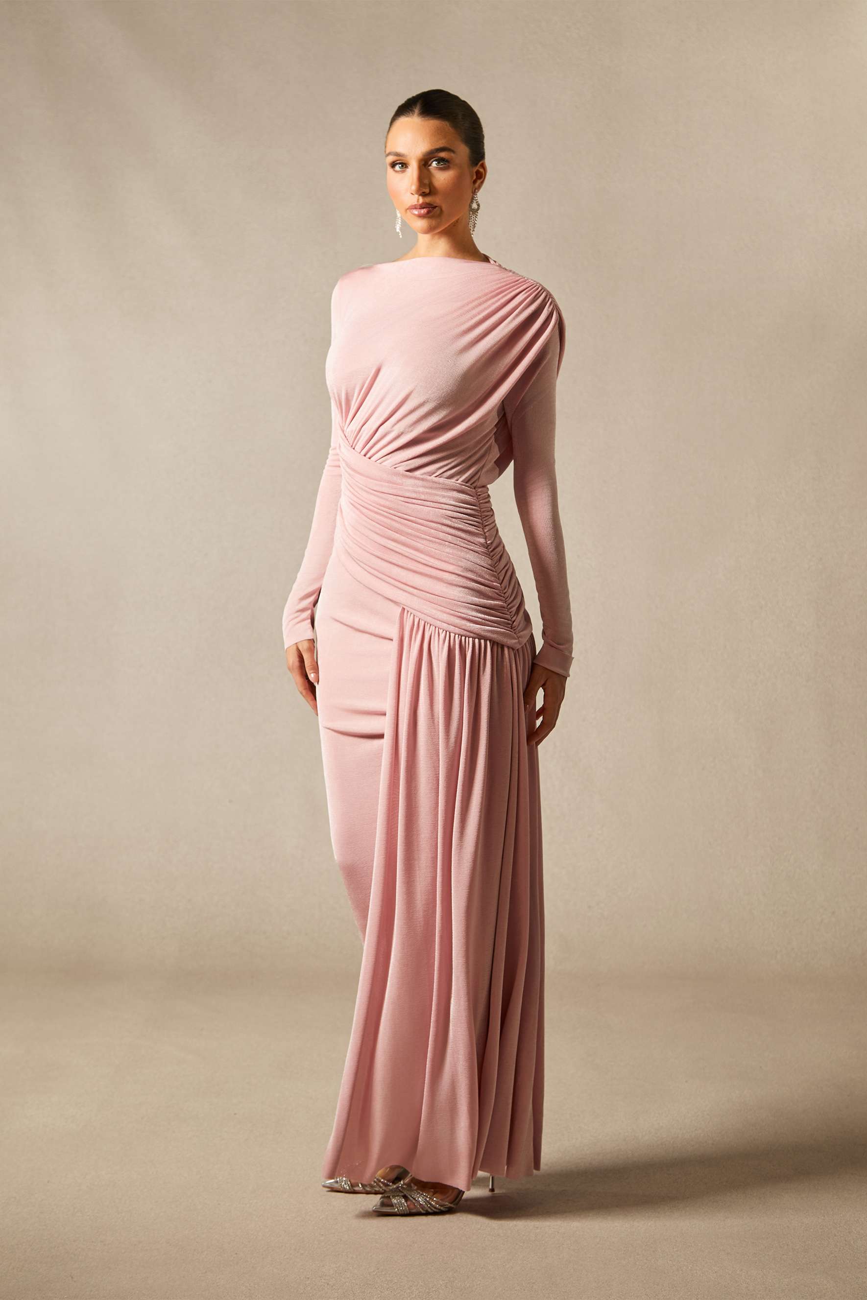 Casey Asymmetric Ruched Bodice Maxi Dress