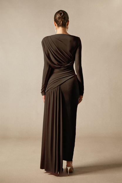 Casey Asymmetric Ruched Bodice Maxi Dress