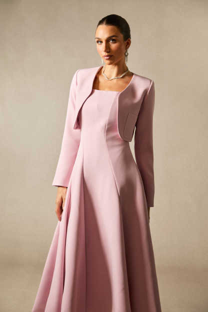 Cora Cropped Jacket Spaghetti Strap Midi Dress Set