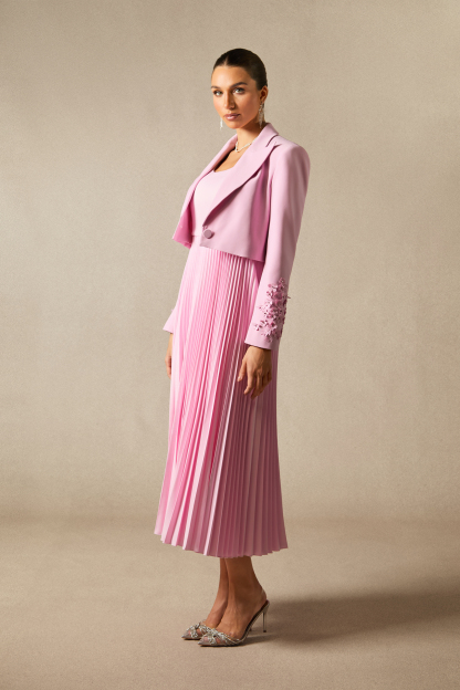 Daisy Floral Cuff Blazer & Pleated Dress Set