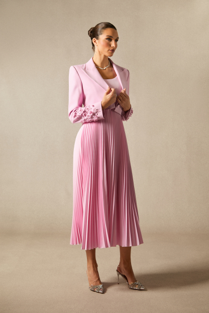 Daisy Floral Cuff Blazer & Pleated Dress Set