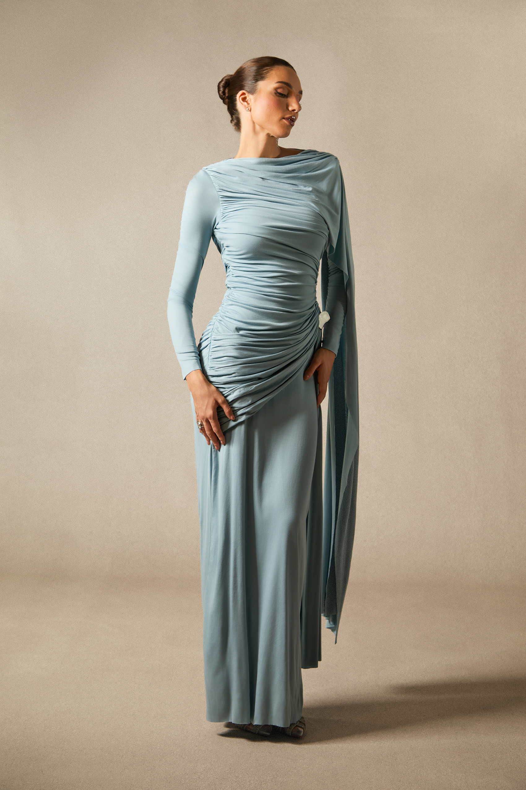 Elsie Long Sleeve Cape Detail Maxi Dress