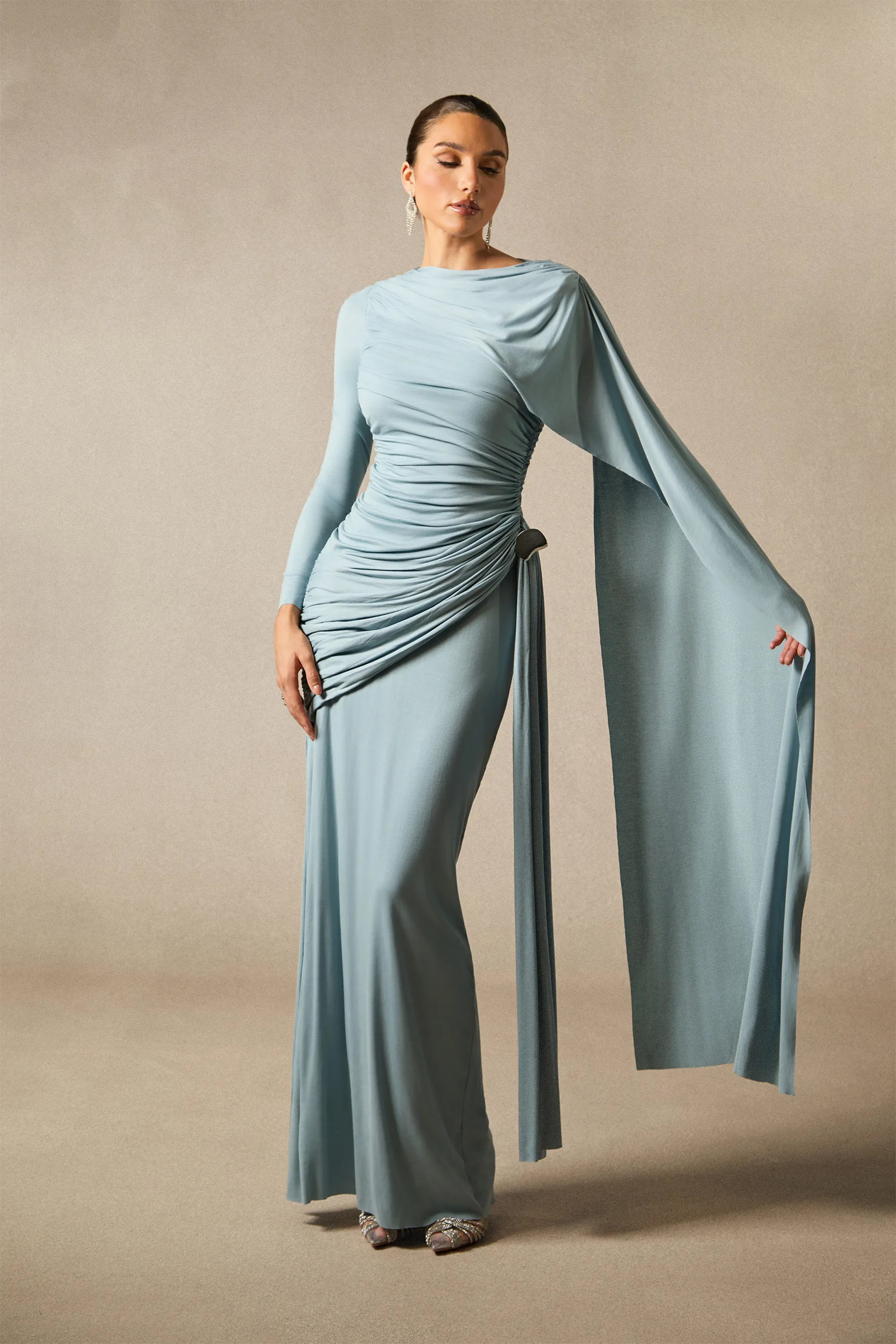 Elsie Long Sleeve Cape Detail Maxi Dress