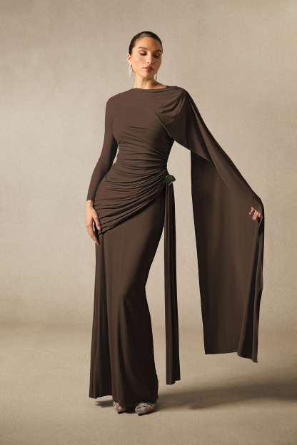 Elsie Long Sleeve Cape Detail Maxi Dress