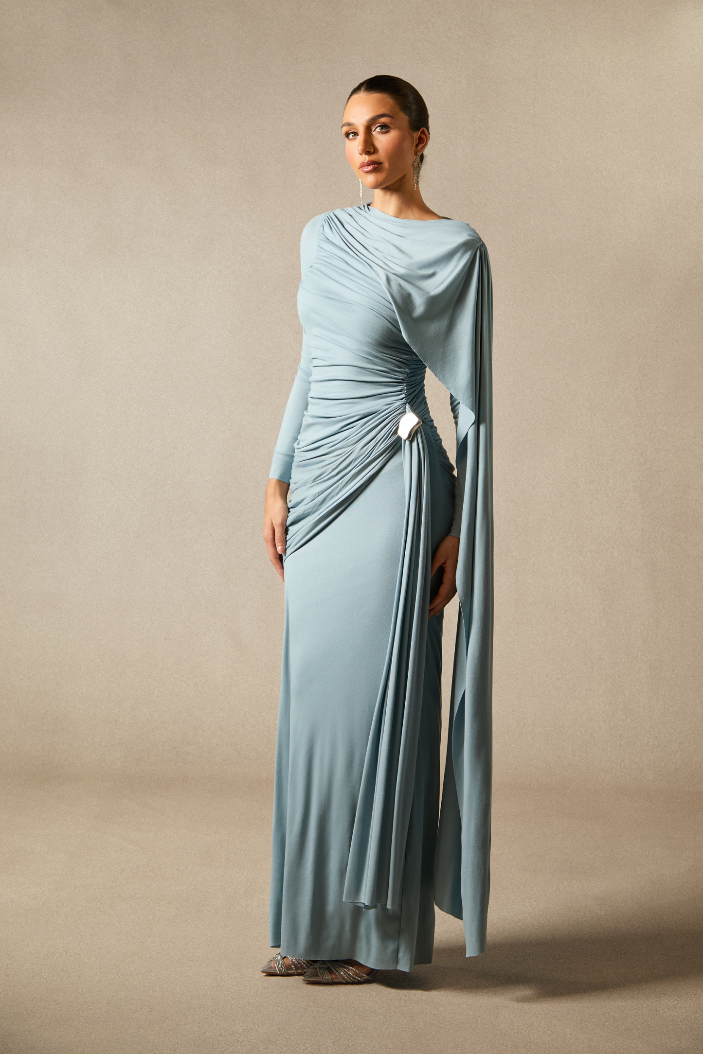 Elsie Long Sleeve Cape Detail Maxi Dress