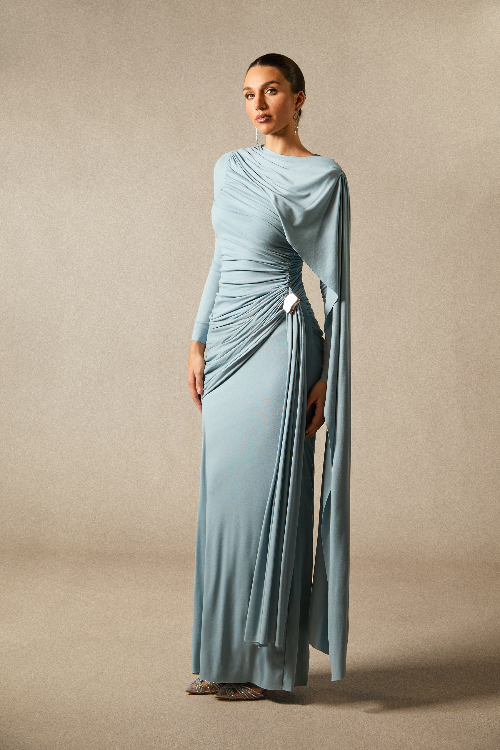 Elsie Long Sleeve Cape Detail Maxi Dress