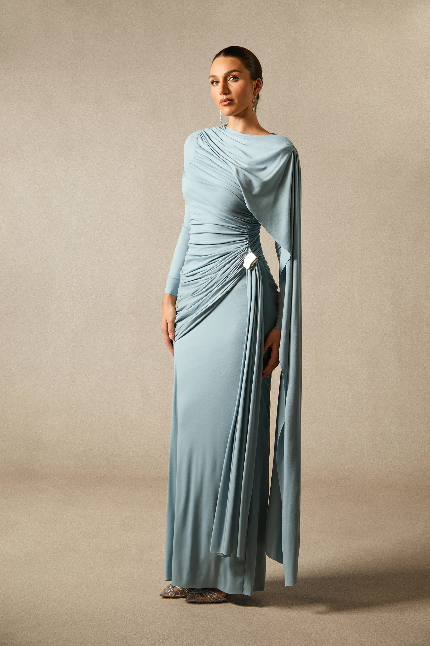 Elsie Long Sleeve Cape Detail Maxi Dress