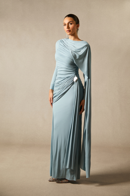 Elsie Long Sleeve Cape Detail Maxi Dress
