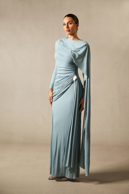 Elsie Long Sleeve Cape Detail Maxi Dress