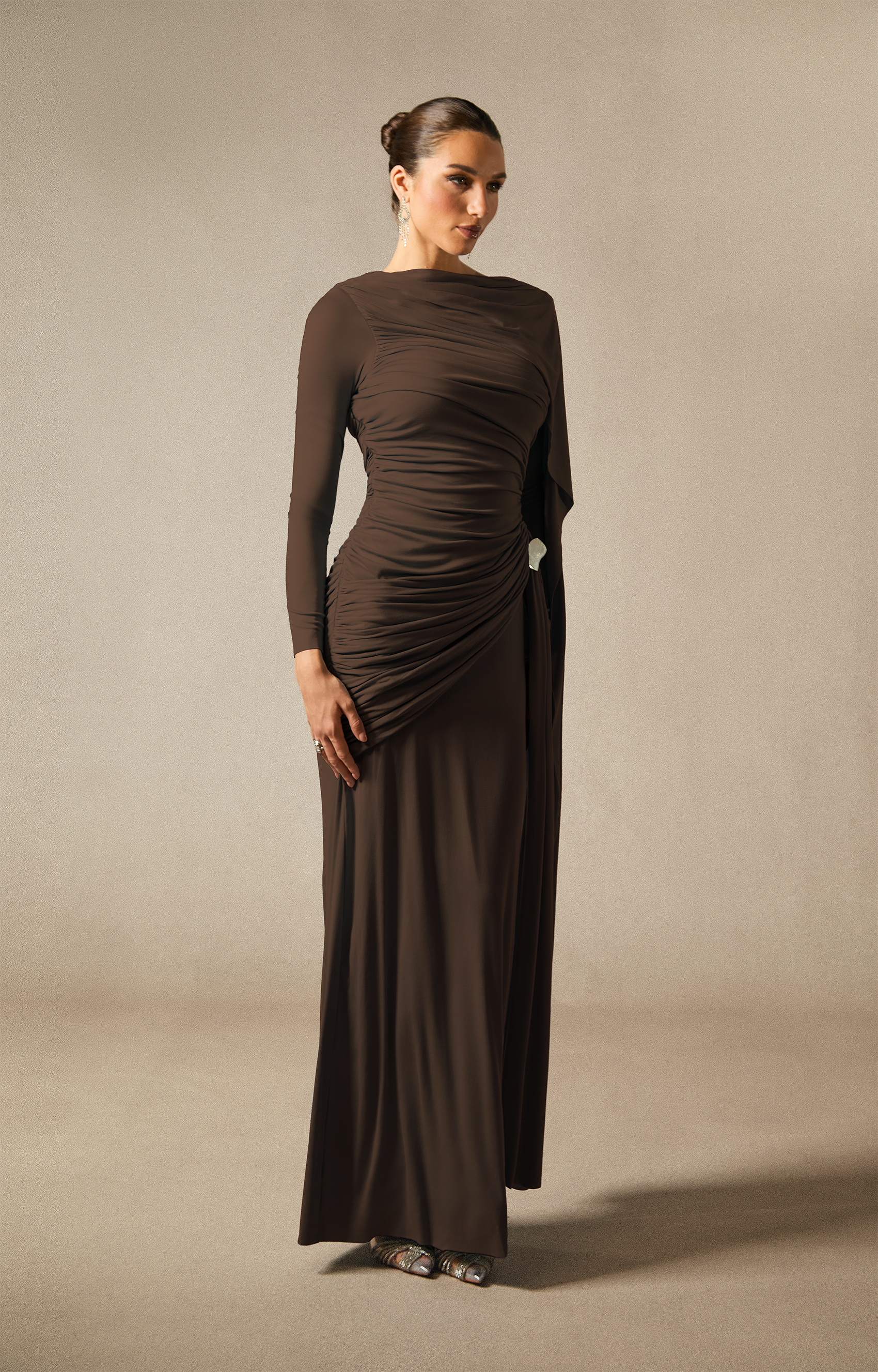Elsie Long Sleeve Cape Detail Maxi Dress