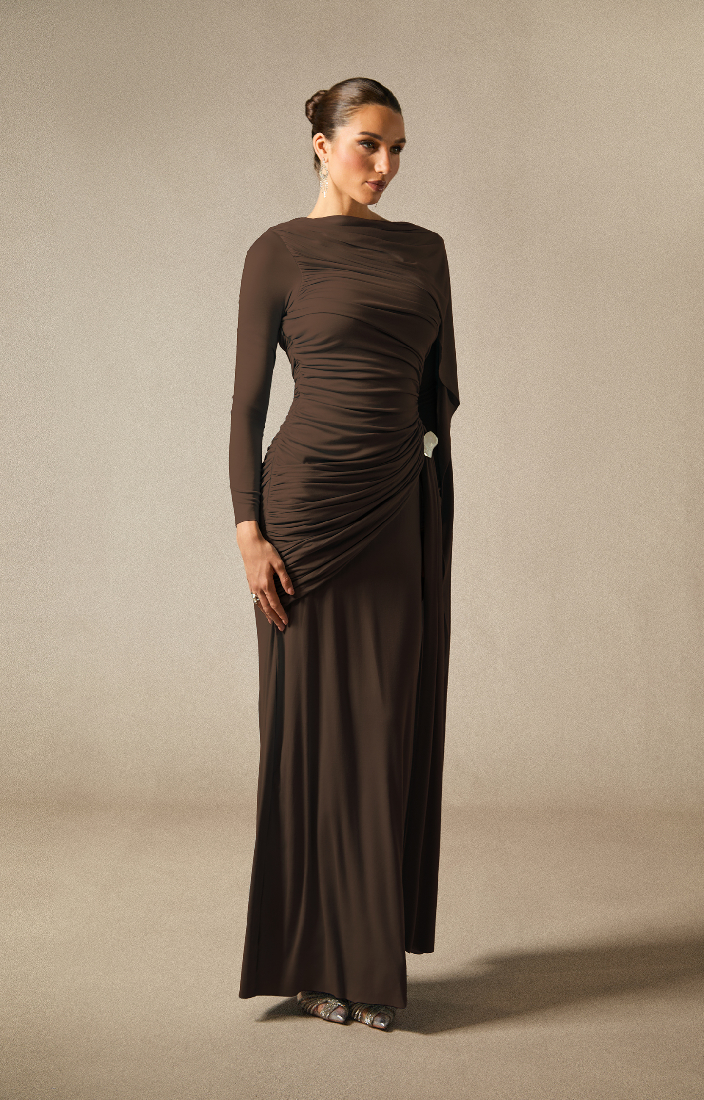 Elsie Long Sleeve Cape Detail Maxi Dress