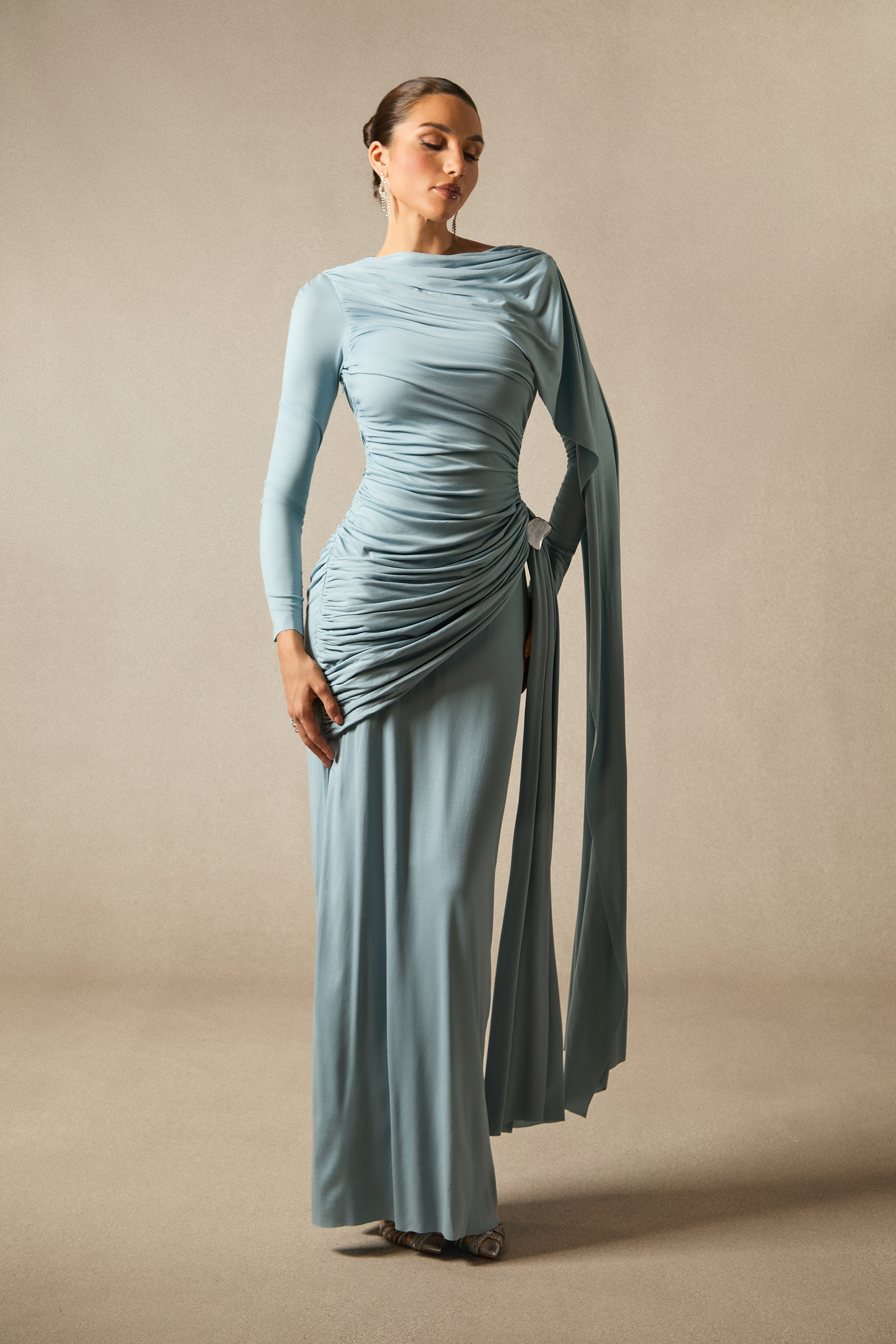 Elsie Long Sleeve Cape Detail Maxi Dress