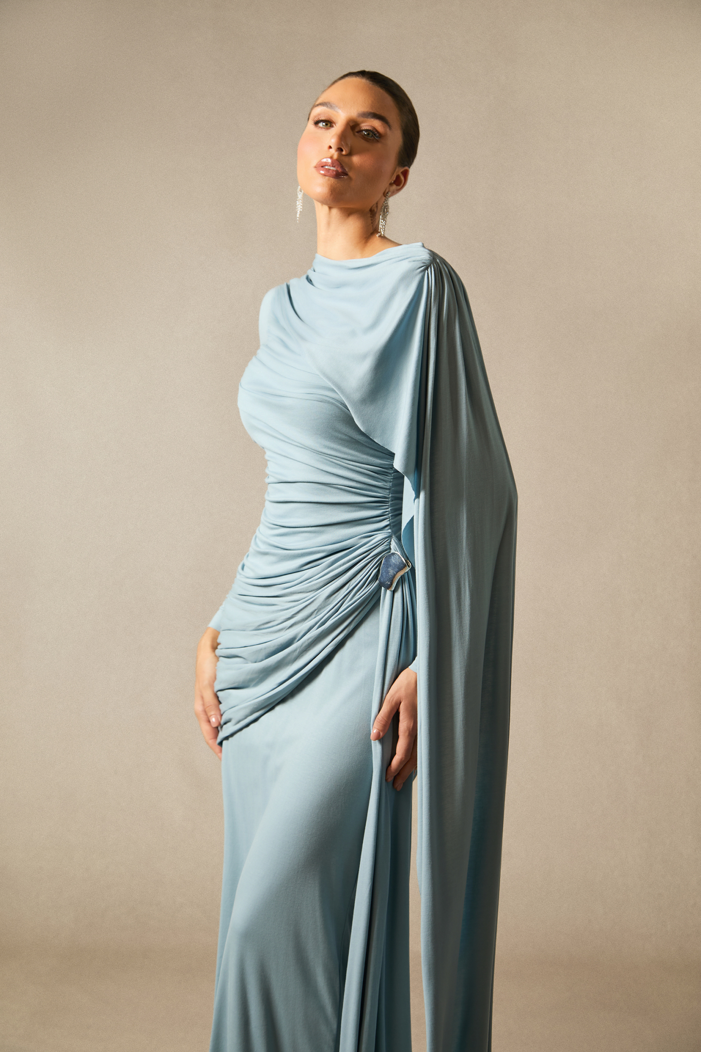 Elsie Long Sleeve Cape Detail Maxi Dress