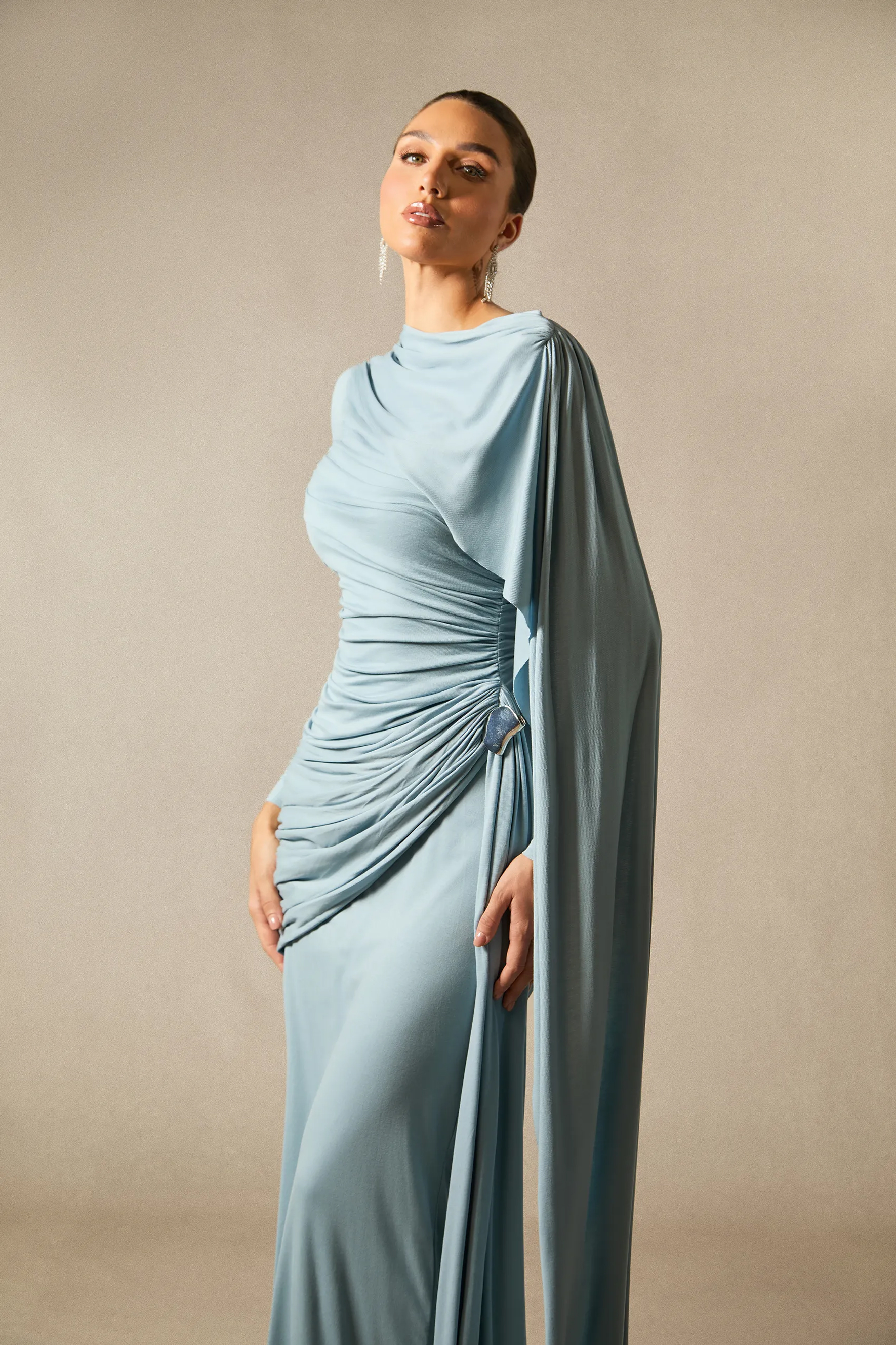 Elsie Long Sleeve Cape Detail Maxi Dress
