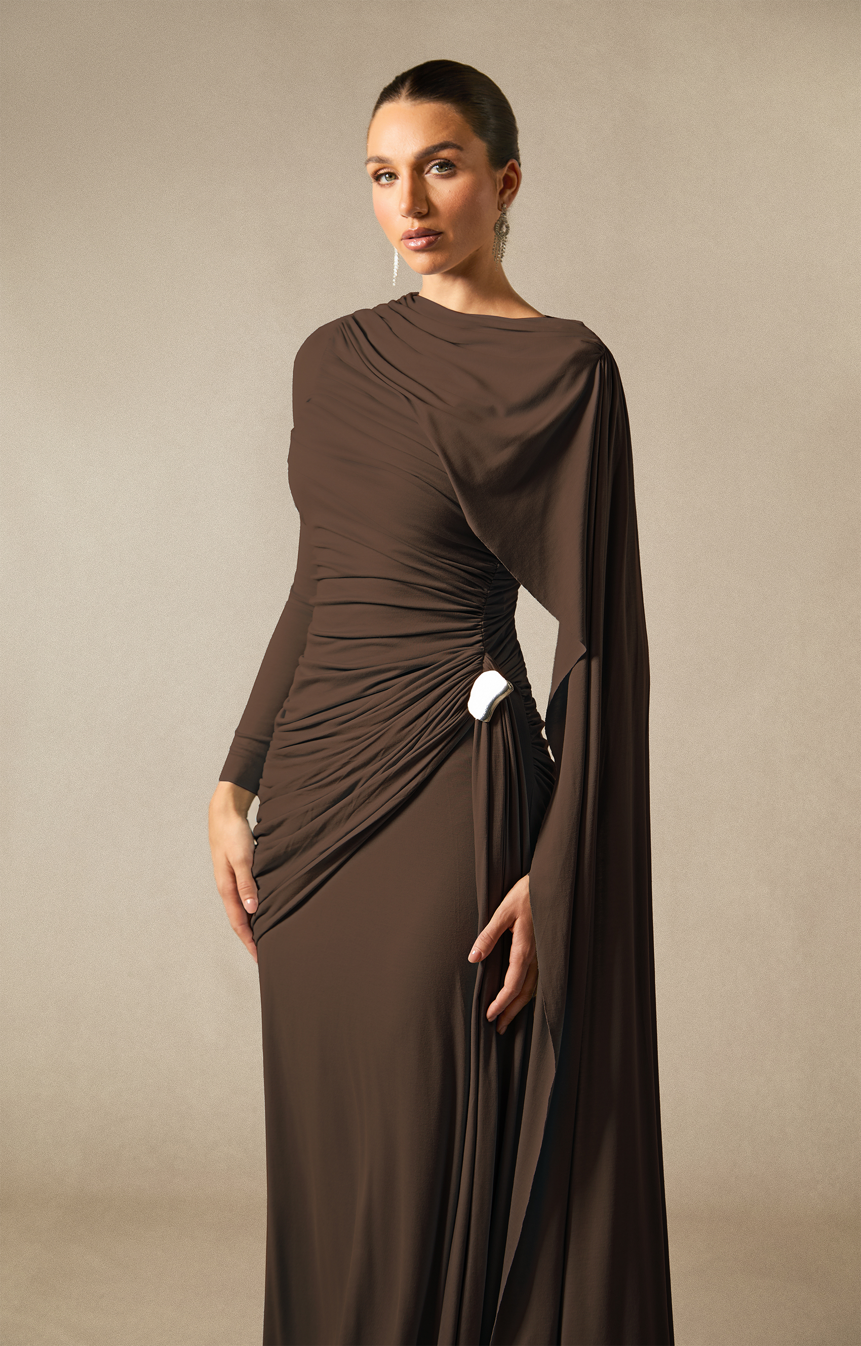 Elsie Long Sleeve Cape Detail Maxi Dress
