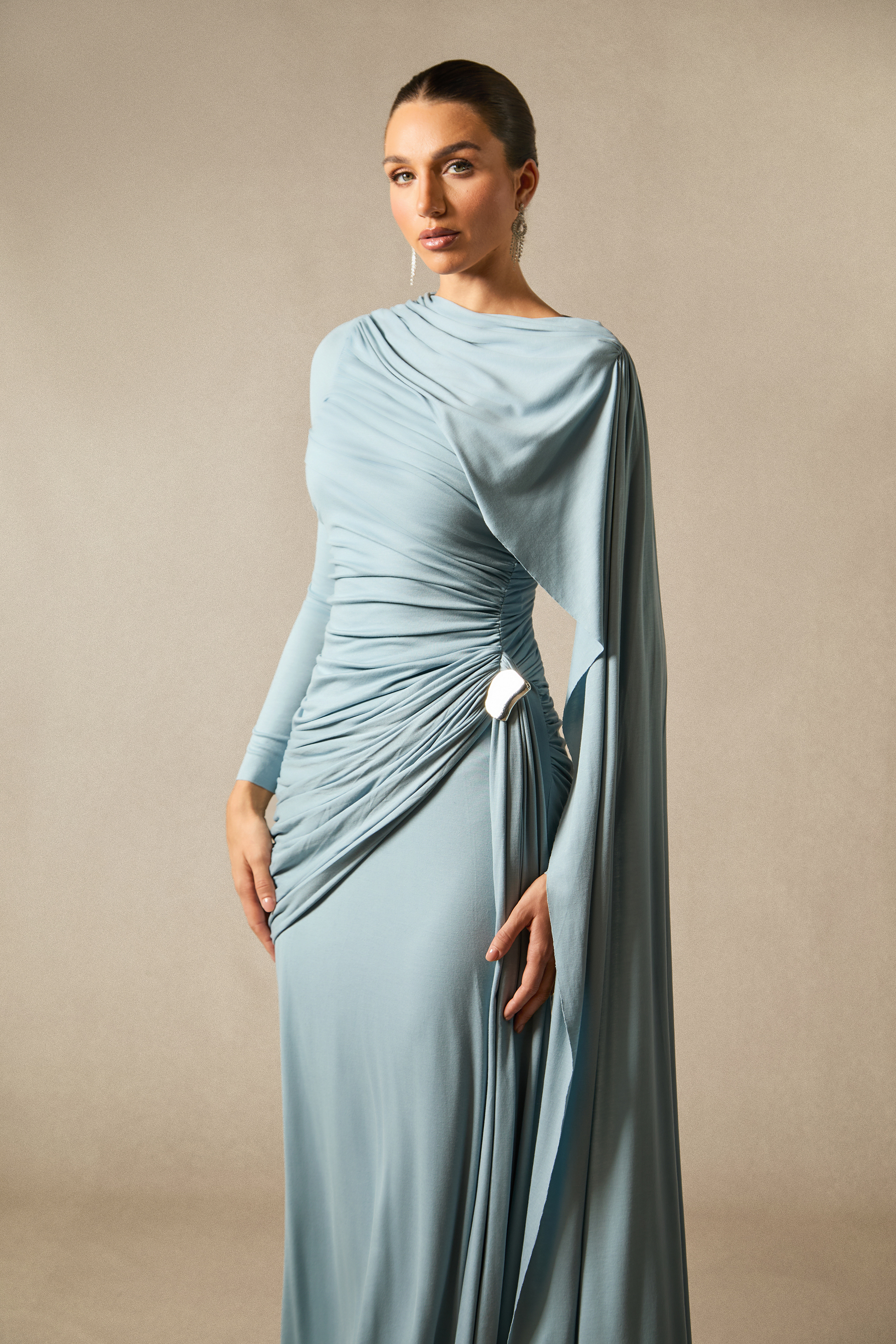 Elsie Long Sleeve Cape Detail Maxi Dress