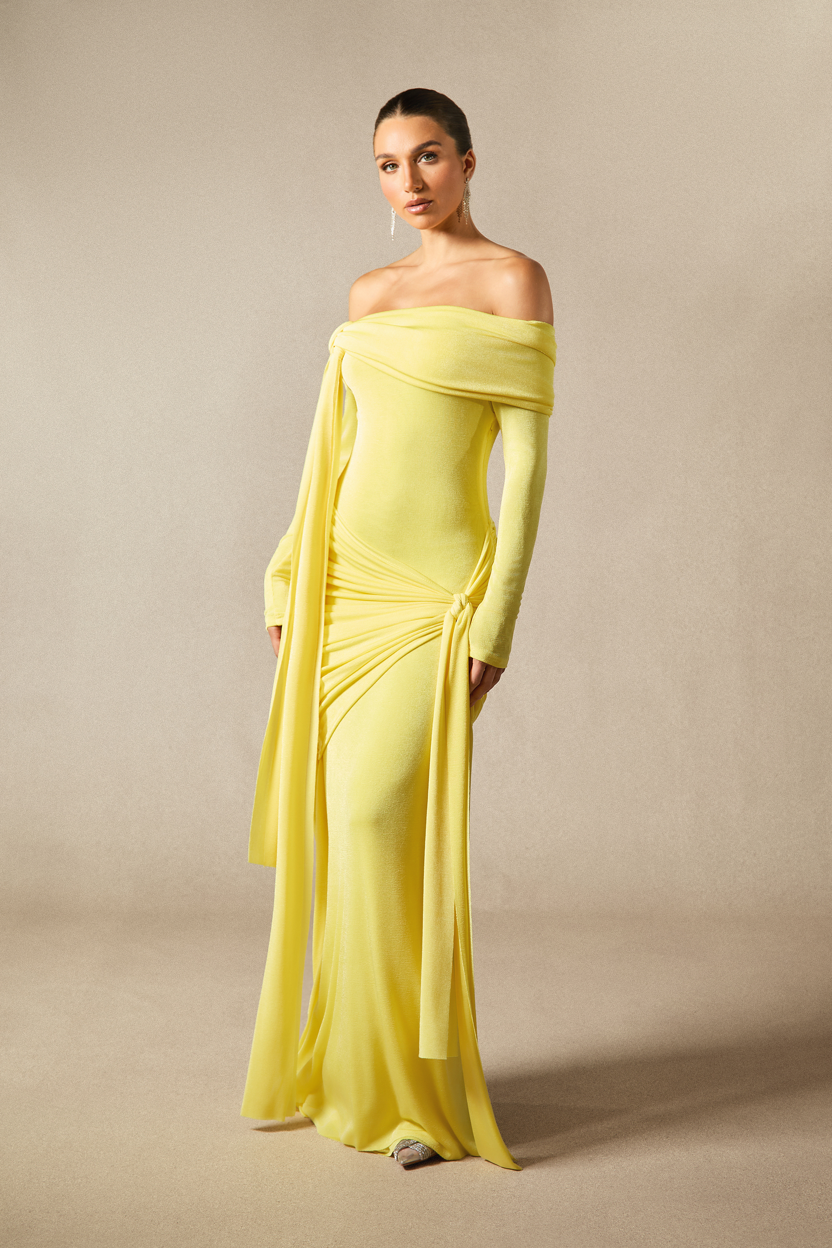 Corinne Off Shoulder Knot Detail Maxi Dress