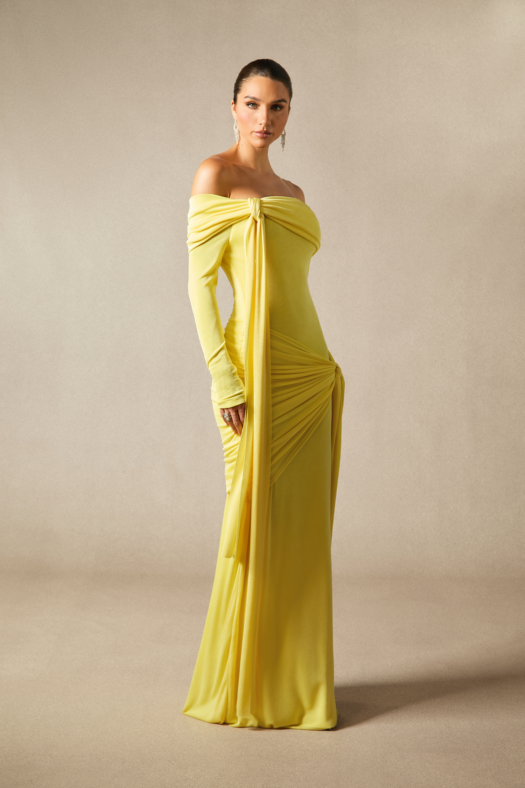 Corinne Off Shoulder Knot Detail Maxi Dress