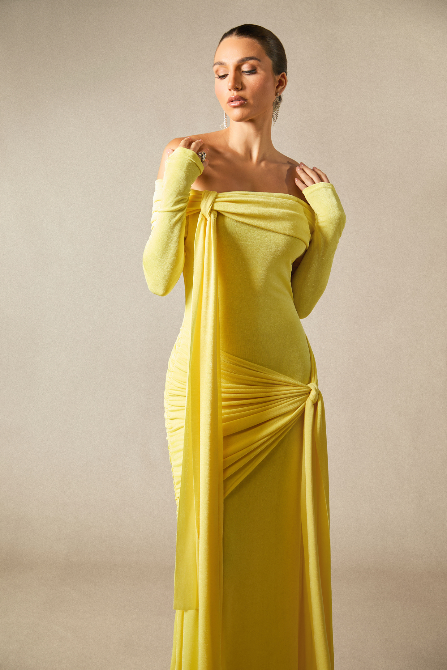 Corinne Off Shoulder Knot Detail Maxi Dress