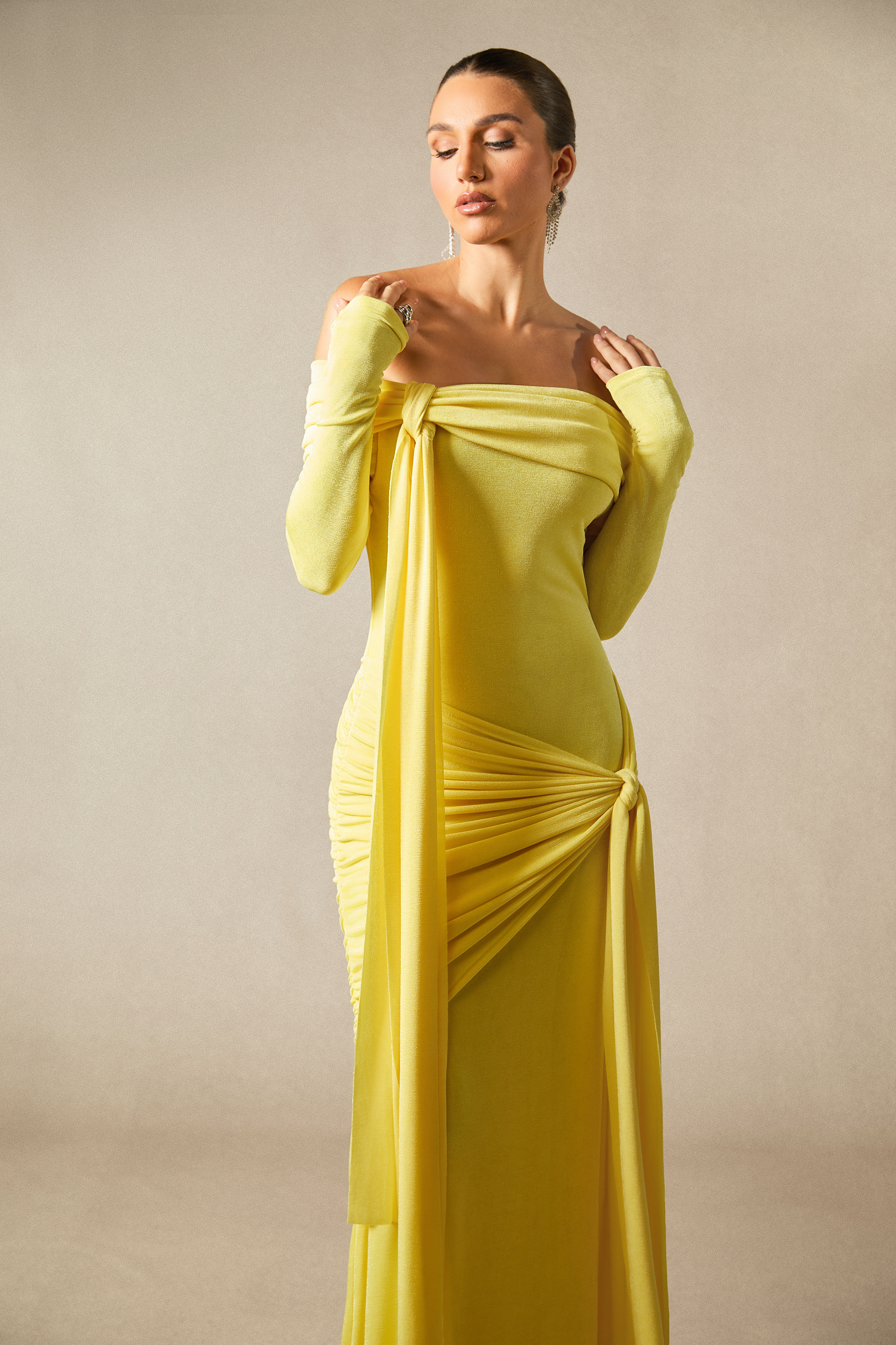 Corinne Off Shoulder Knot Detail Maxi Dress