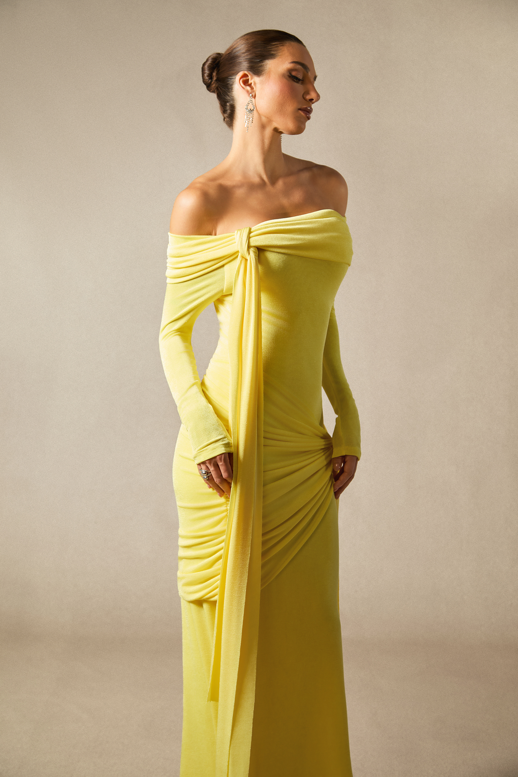 Corinne Off Shoulder Knot Detail Maxi Dress