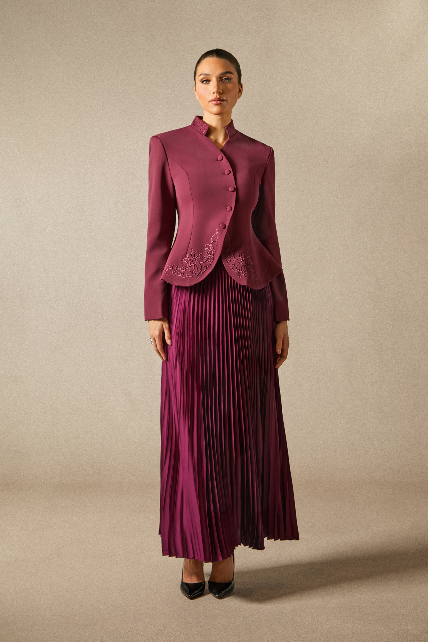 Christine Embroidery Pleated Skirt Set