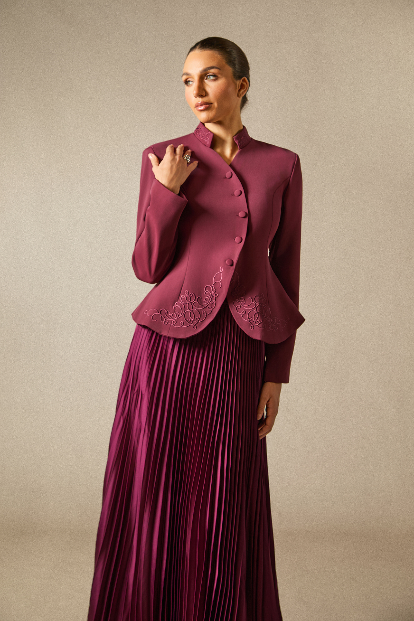 Christine Embroidery Pleated Skirt Set