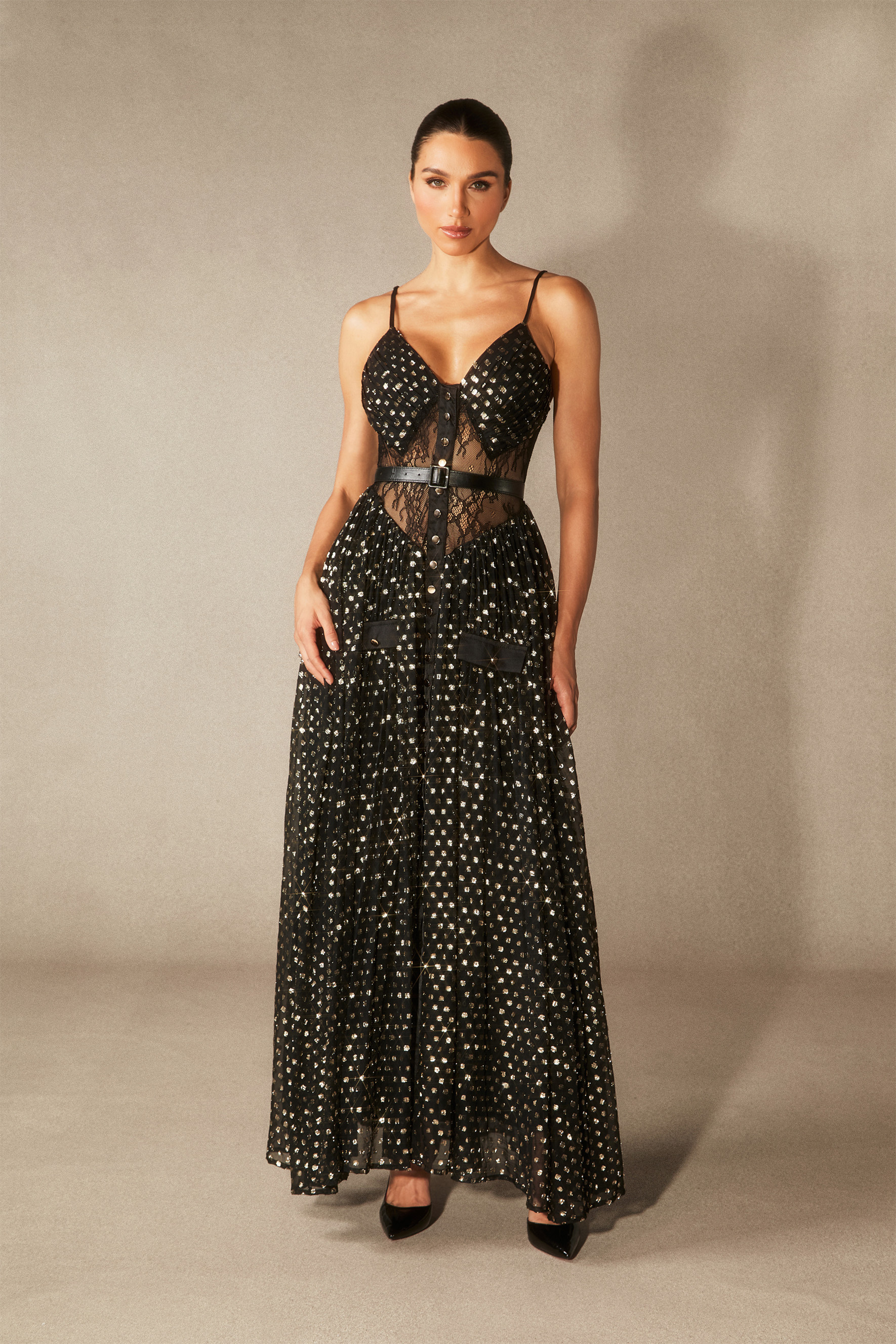 Andrea V-neck Semi-sheer Chiffon Maxi Dress