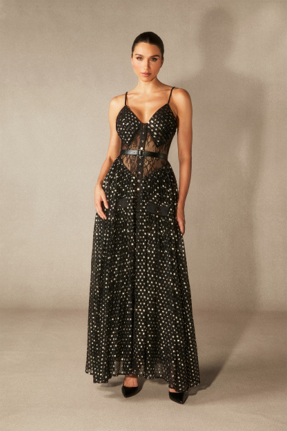 Andrea V-neck Semi-sheer Chiffon Maxi Dress