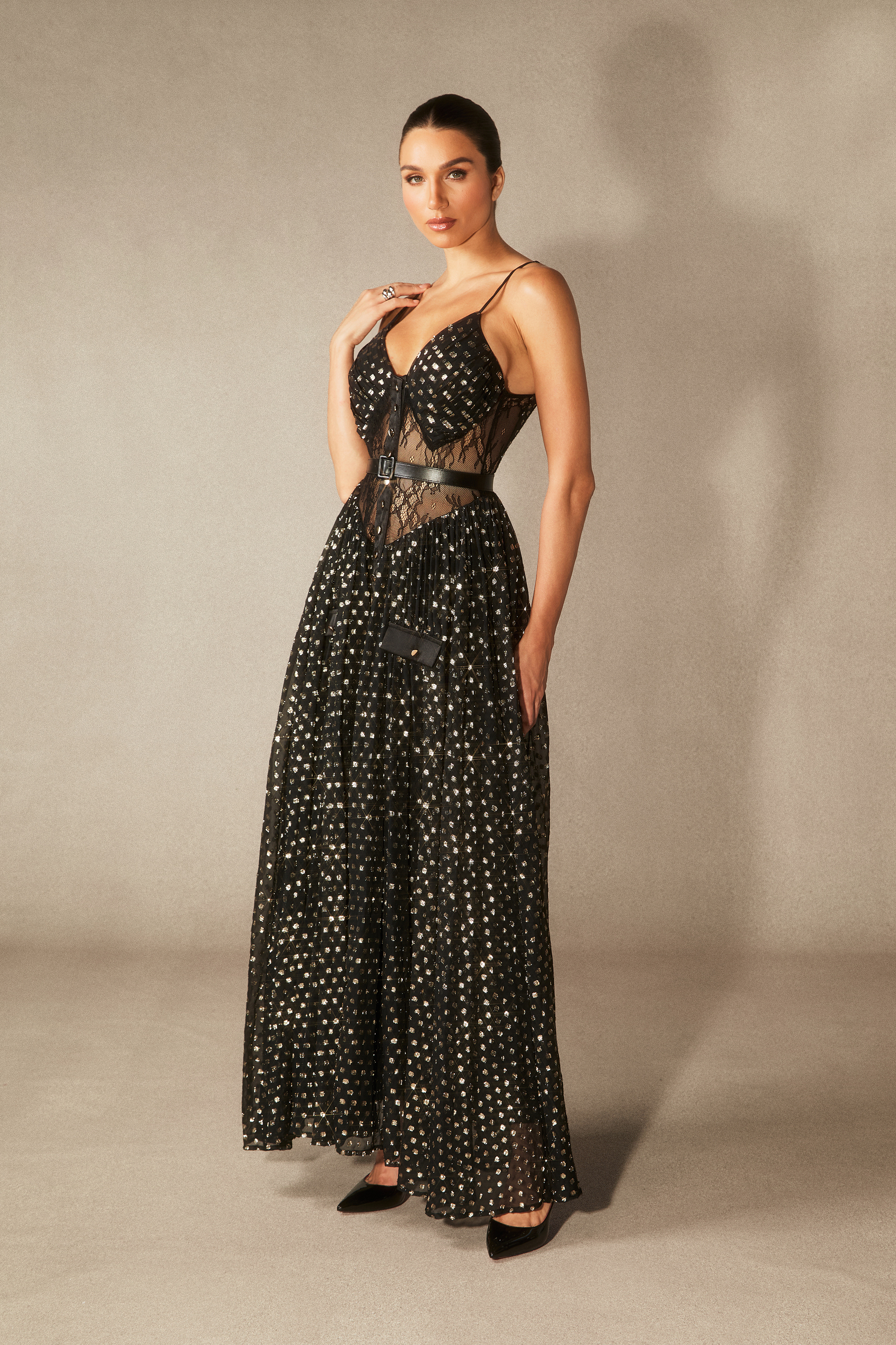 Andrea V-neck Semi-sheer Chiffon Maxi Dress