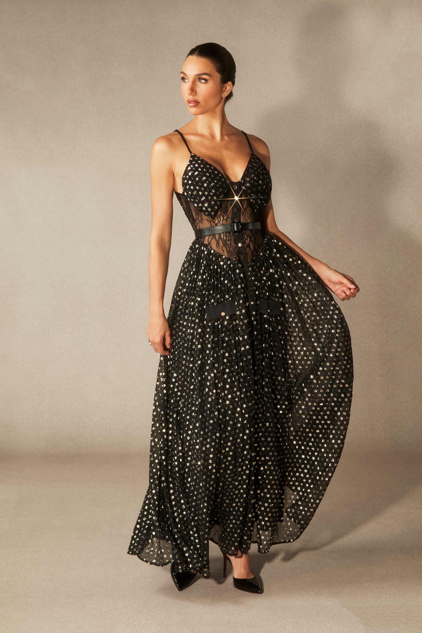 Andrea V-neck Semi-sheer Chiffon Maxi Dress