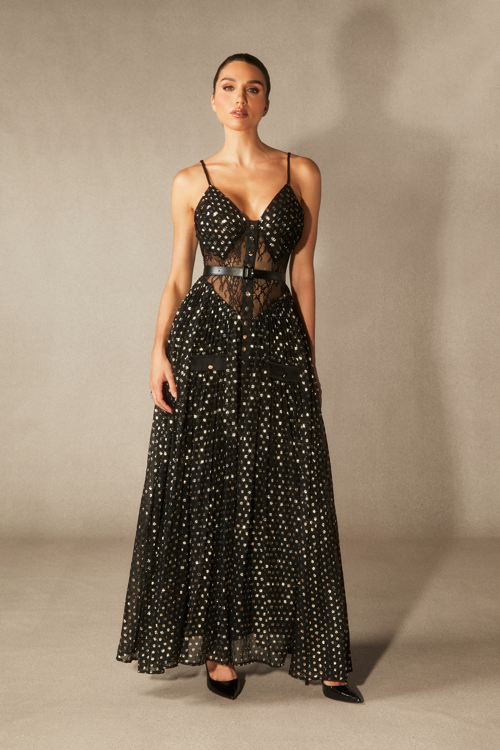Andrea V-neck Semi-sheer Chiffon Maxi Dress