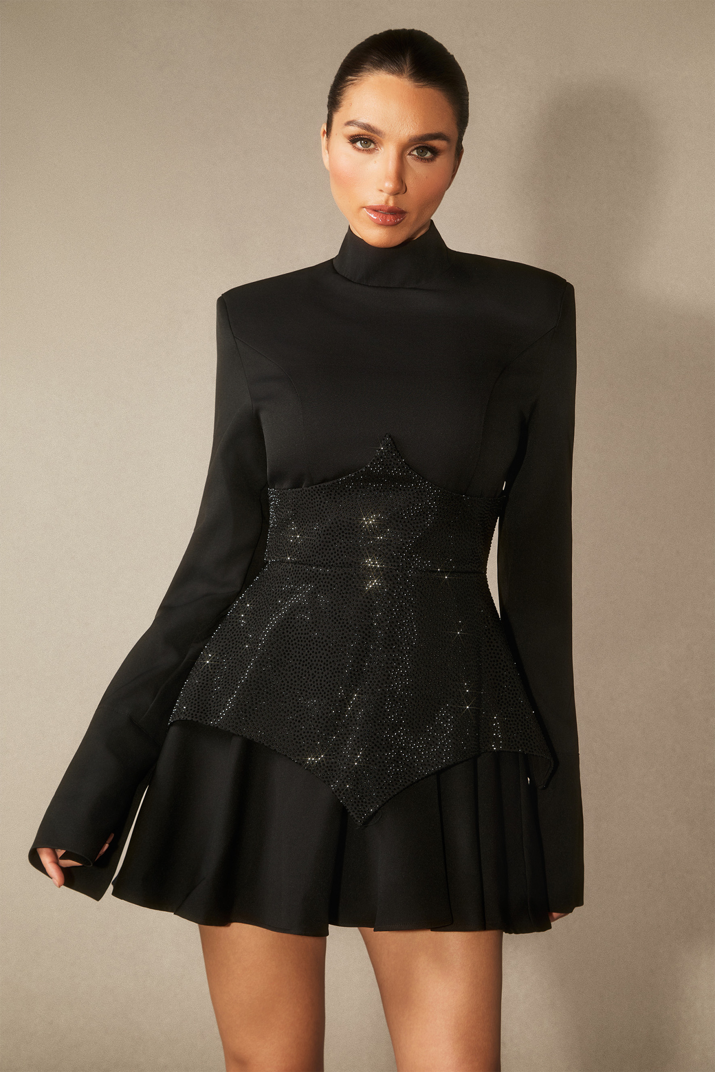 Stella Embellished Long Sleeve Mini Dress