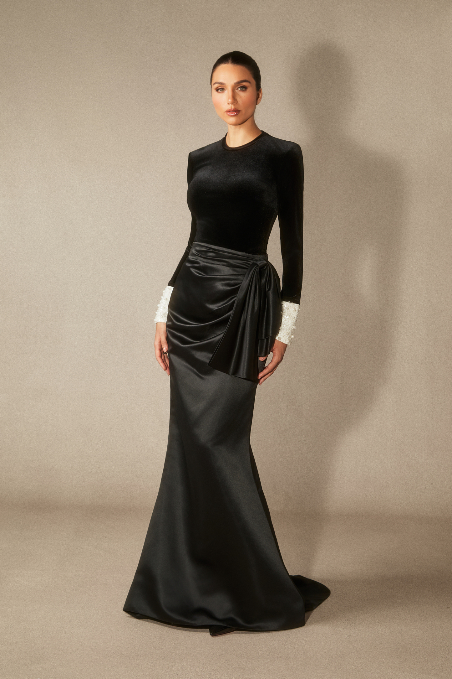 Hilary Long Sleeve Bowknot Maxi Skirt Set