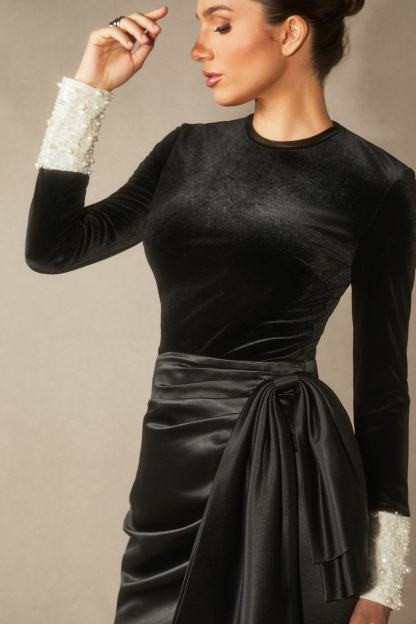 Hilary Long Sleeve Bowknot Maxi Skirt Set