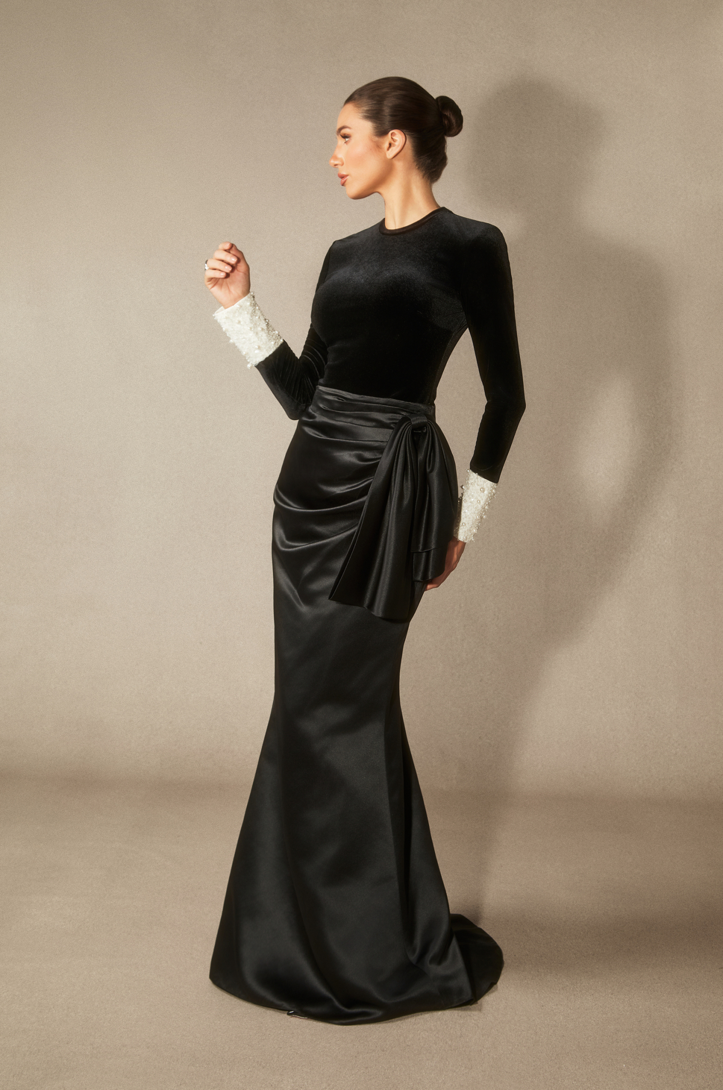 Hilary Long Sleeve Bowknot Maxi Skirt Set