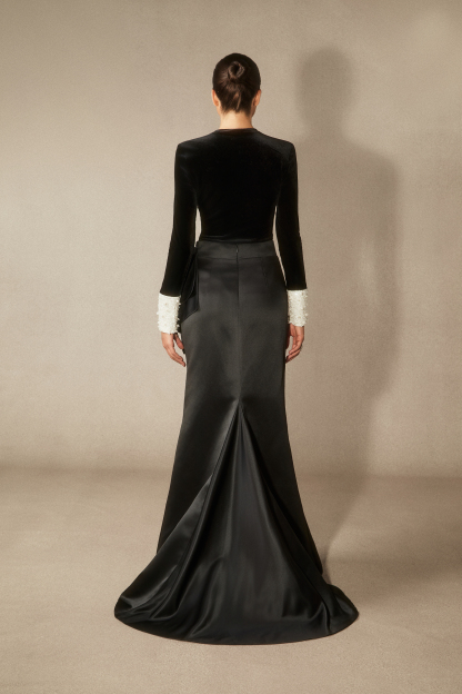 Hilary Long Sleeve Bowknot Maxi Skirt Set