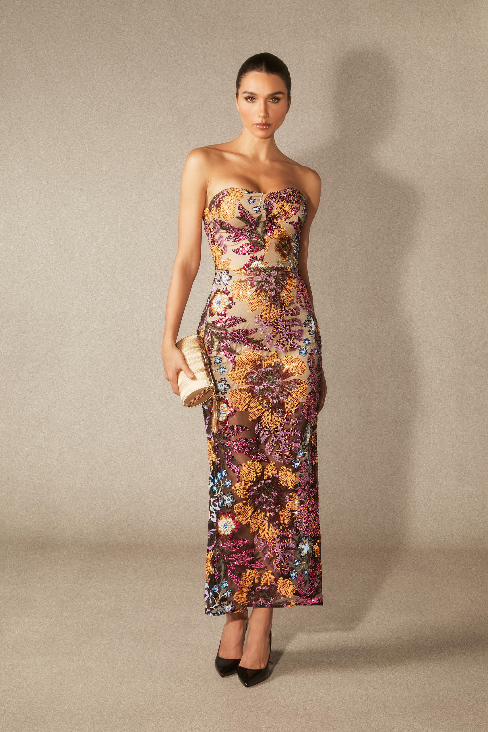 Aurora Floral-embroidered Strapless Maxi Dress
