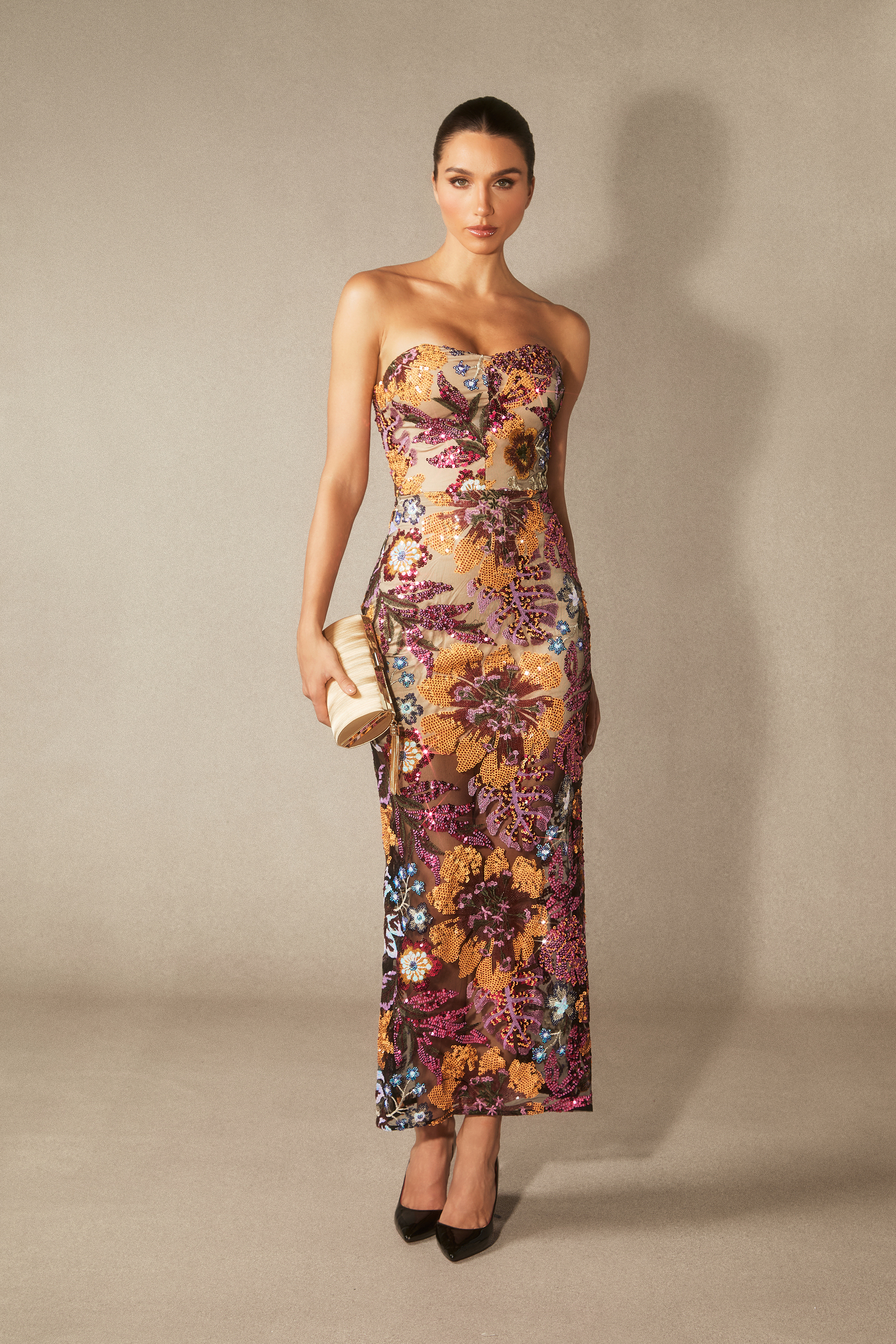 Aurora Floral-embroidered Strapless Maxi Dress