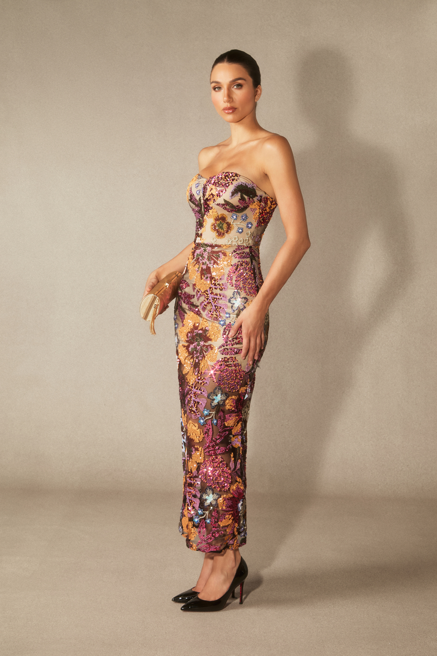 Aurora Floral-embroidered Strapless Maxi Dress