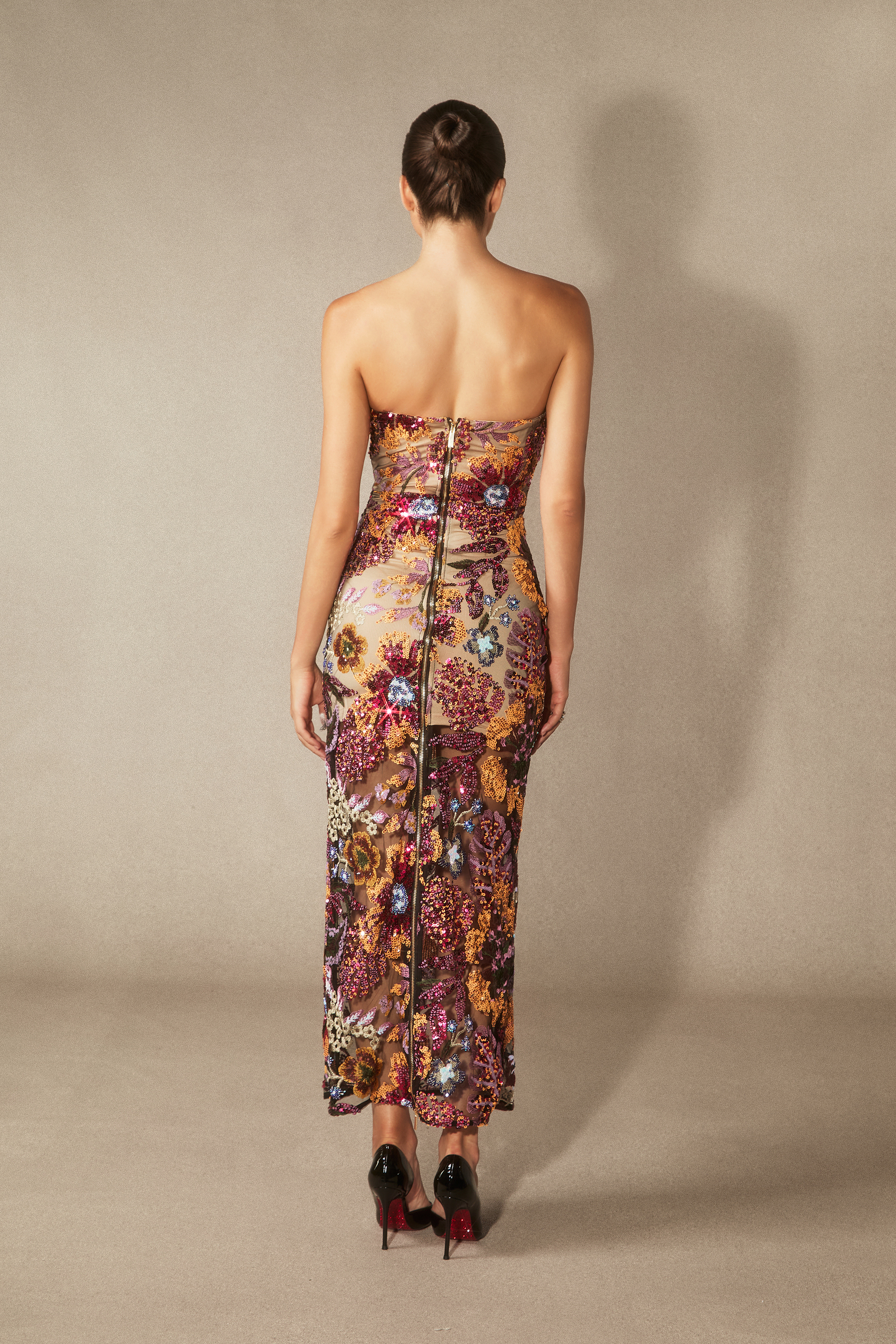 Aurora Floral-embroidered Strapless Maxi Dress