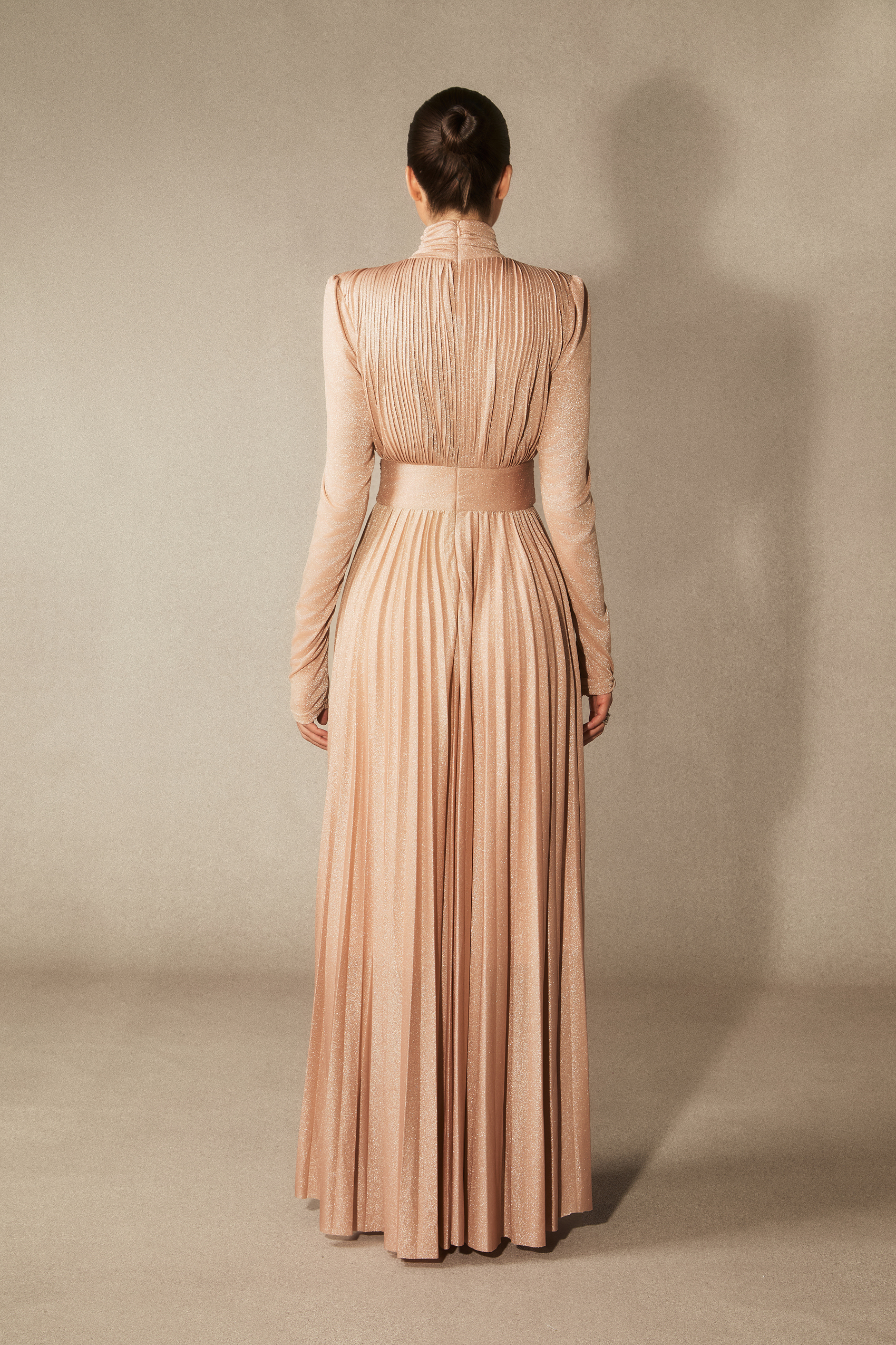 Elsie Metallic Pleated Belted Maxi Dress