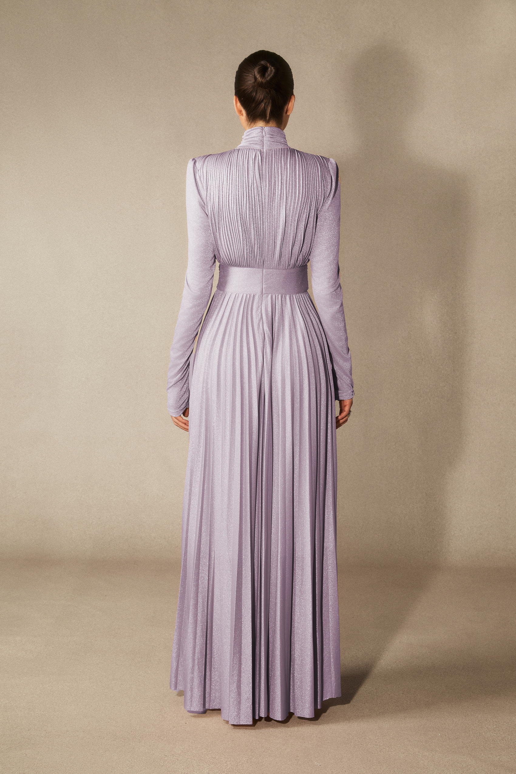 Elsie Metallic Pleated Belted Maxi Dress