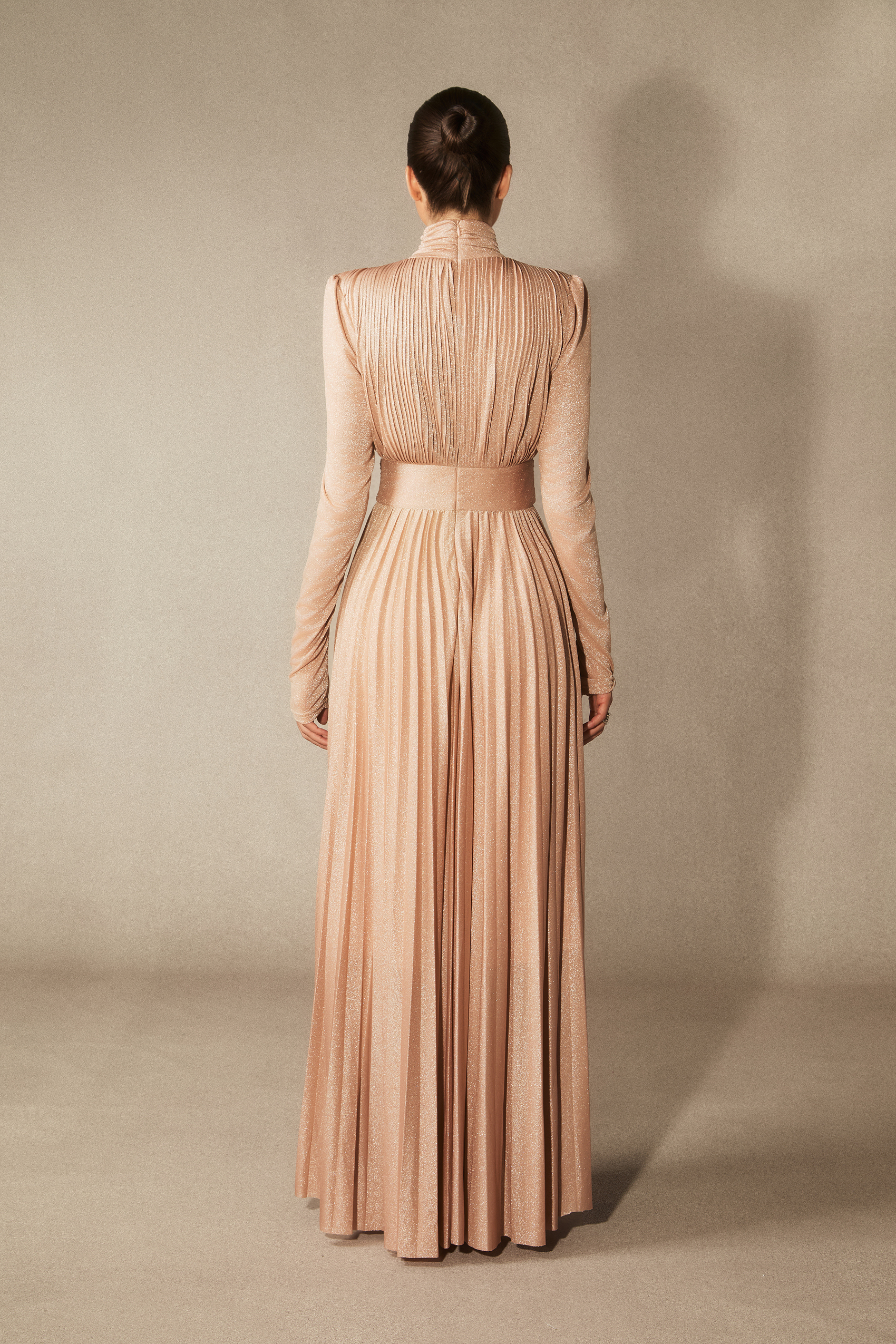 Elsie Metallic Pleated Belted Maxi Dress
