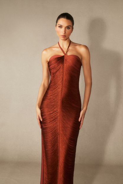 Elaina Halterneck Tassel Maxi Dress