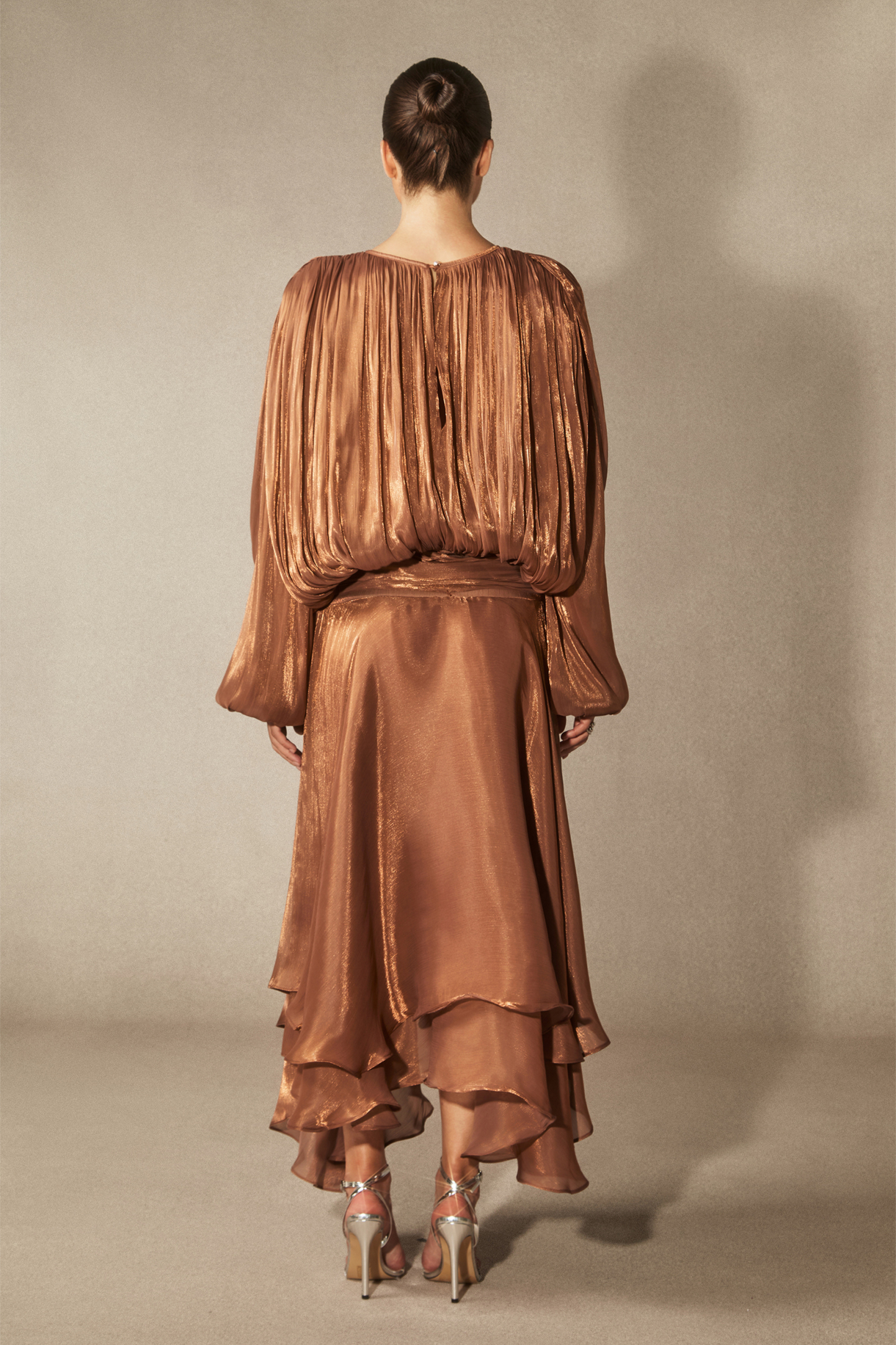 Leanna Long Sleeve Ruffled Hem Midi Dress