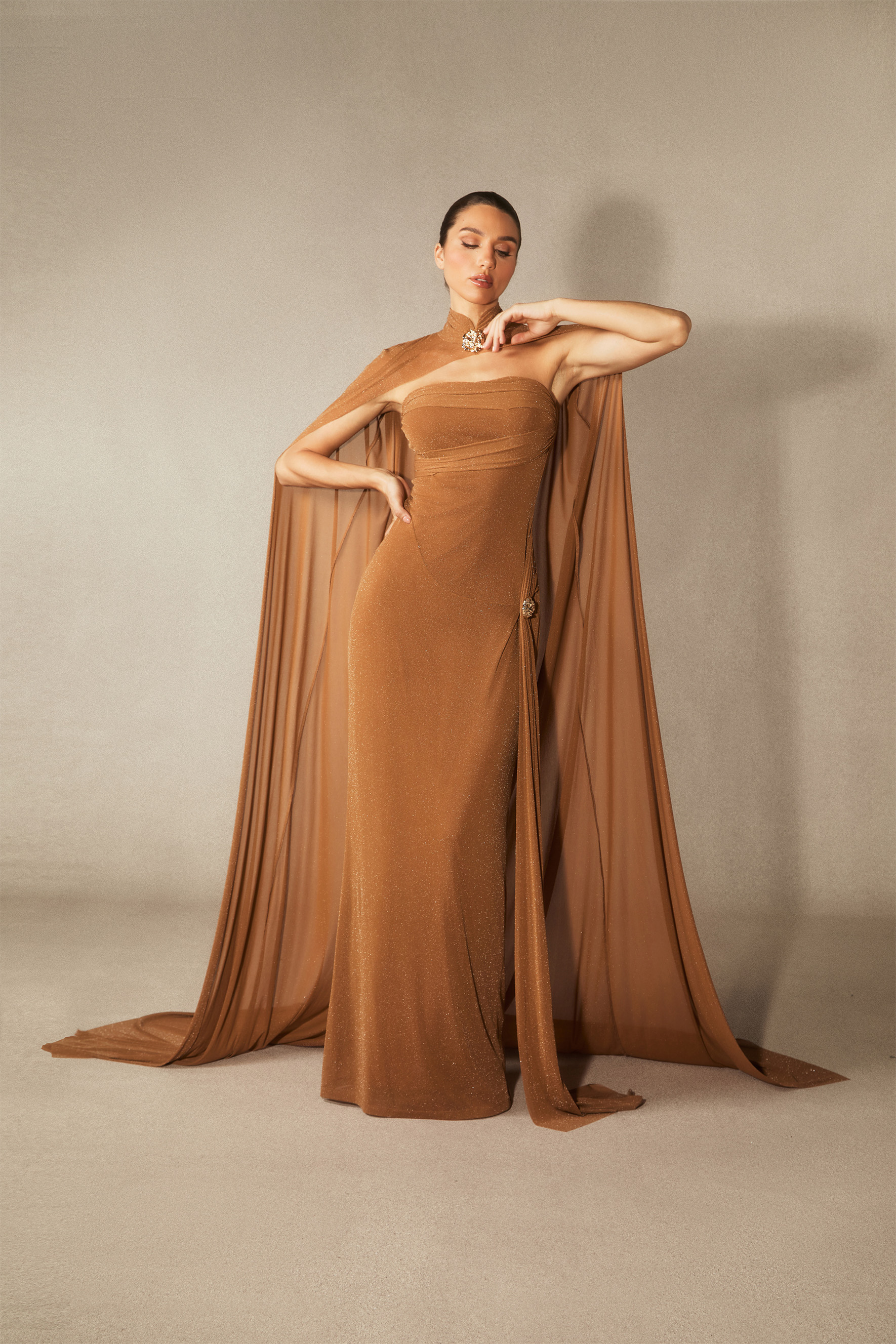 Savanna High Neck Cape Strapless Maxi Dress | sunfere